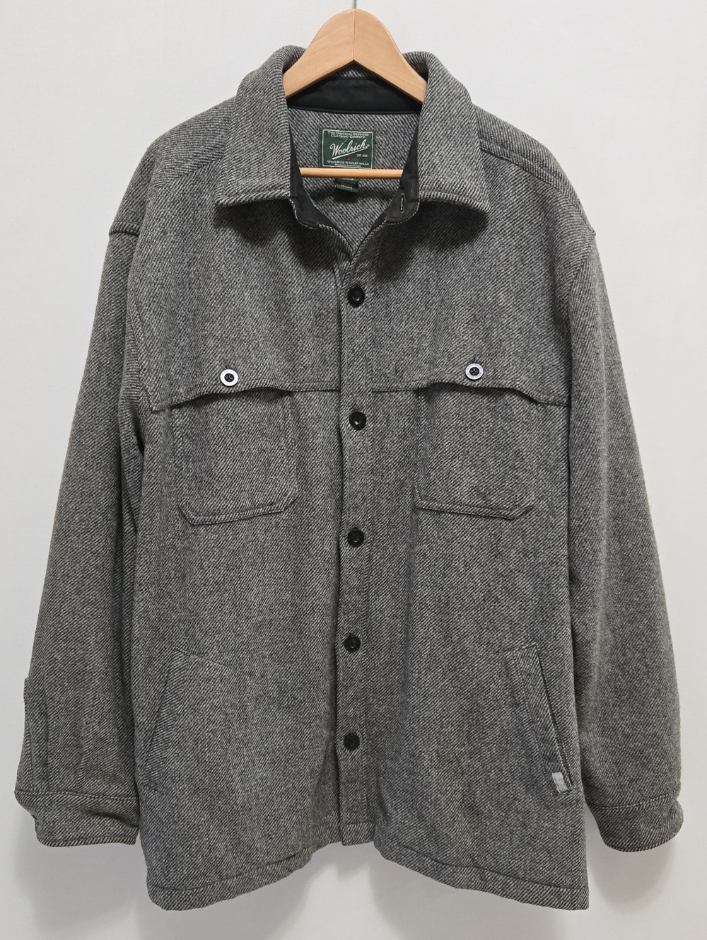 Woolrich Men's Wool Stag Shirt Jacket 2XL Grey Herringbone Hunting Shacket Warm